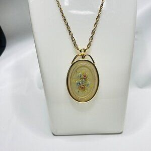vtg Rose Pansy Necklace Garden Romantic Floral Pendant